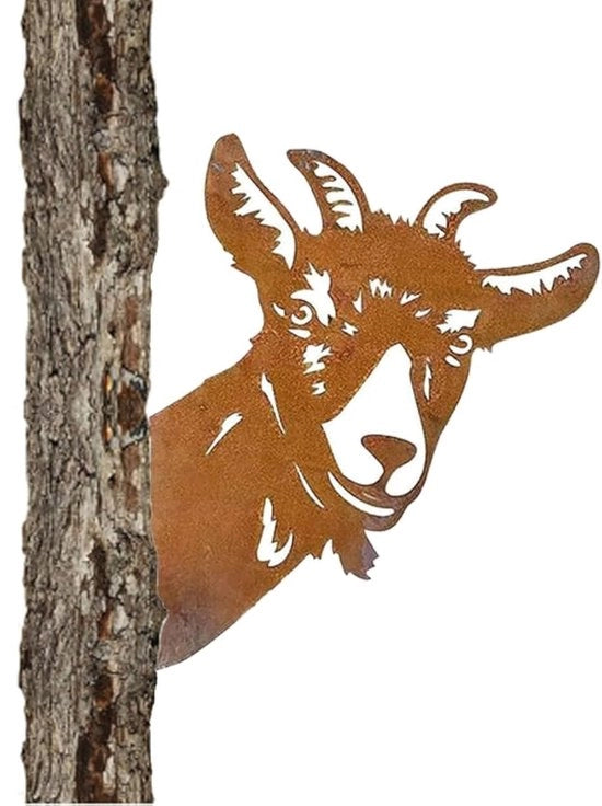 Decorazione per il Giardino, Silhouette di Capra, Decorazione di Capra, Decorazione di Silhouette Animale, Fiammifero per Alberi, Metallo, Ruggine, Capre, Agriturismo, Decorazione, Sculture di Giardino in Acciaio