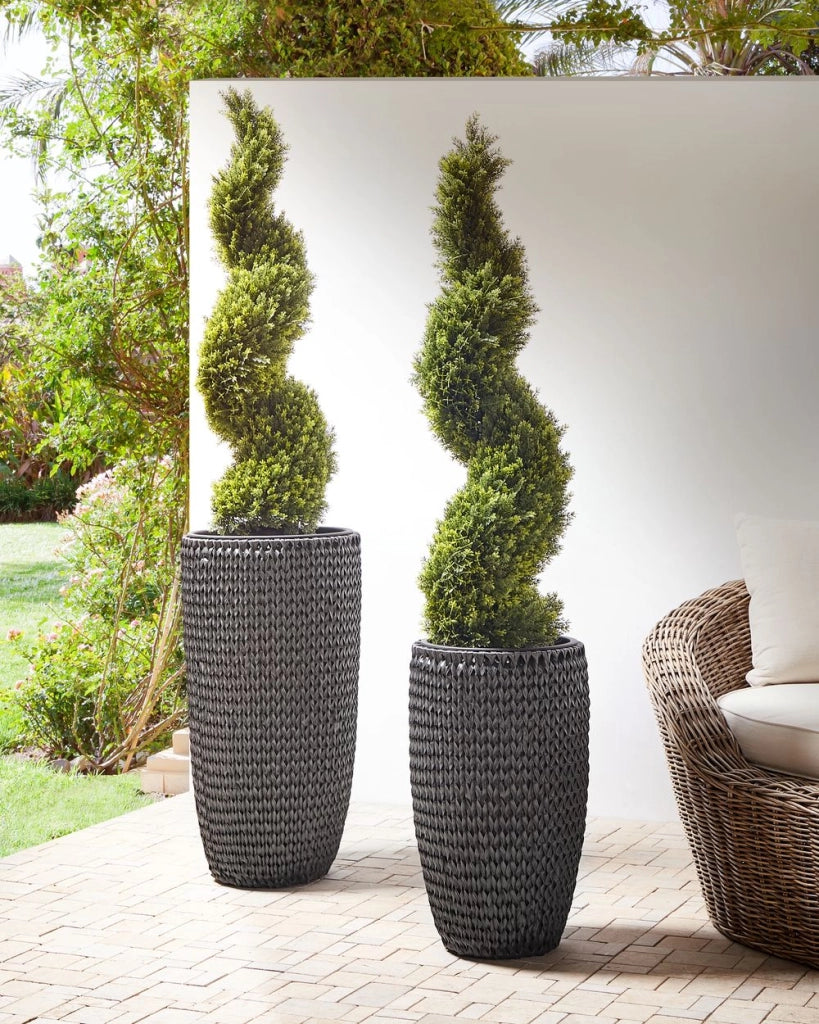 Set di 2 vasi in finto rattan nero per piante con inserto per interni ed esterni