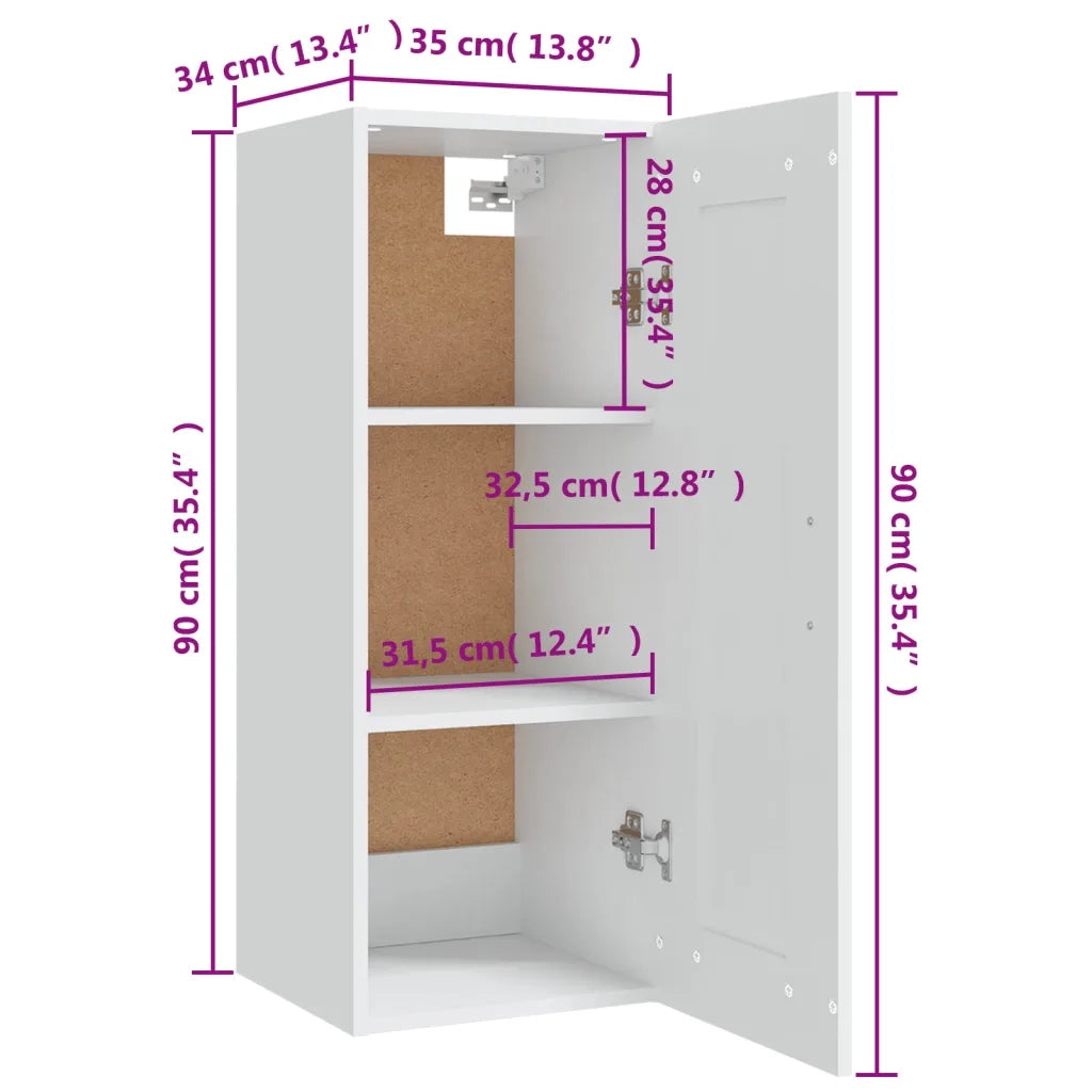 Armadietto a Muro Bianco 35x34x90 cm in Legno Multistrato 812474