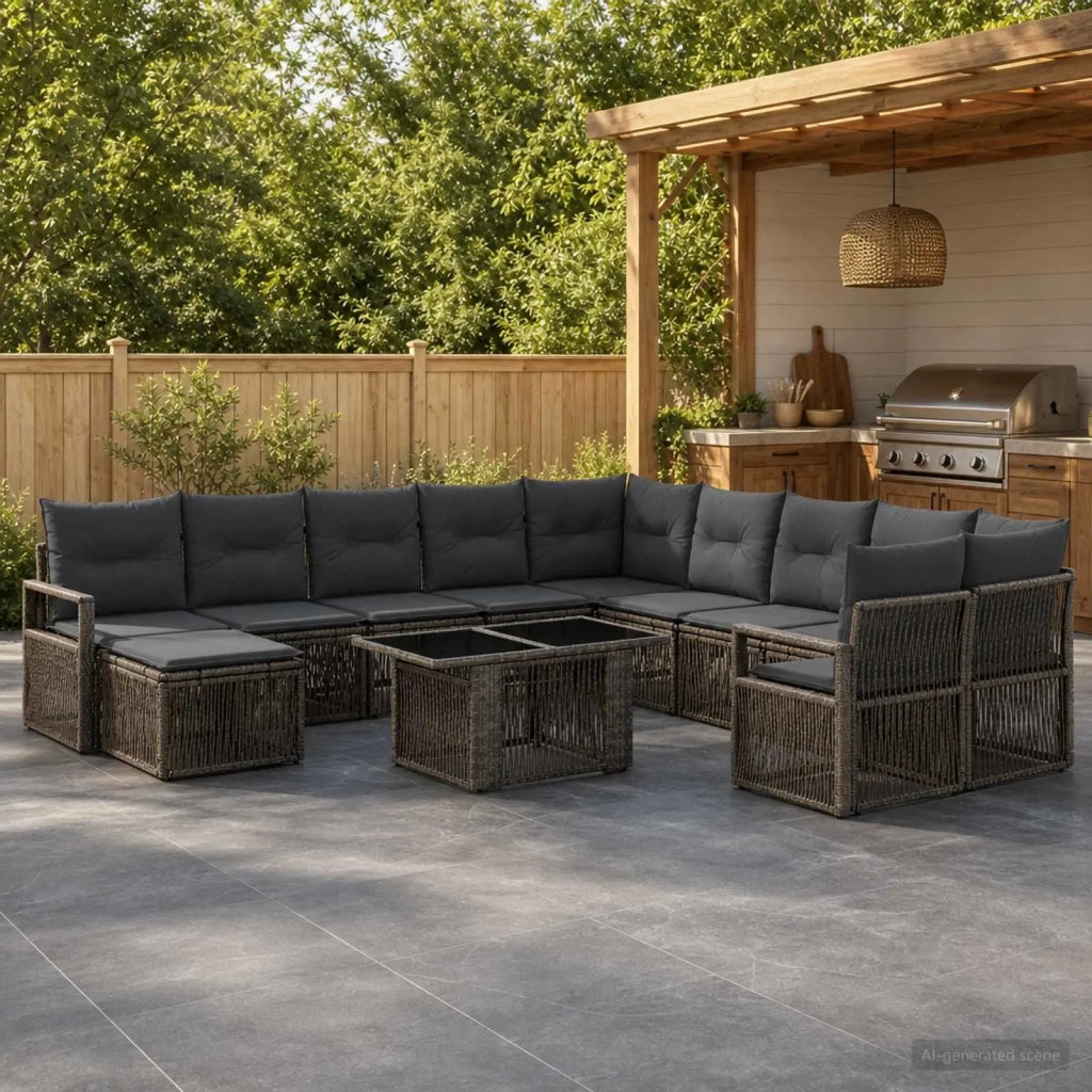 Set Divano da Giardino 12 pz Grigio e Grigio Scuro polyrattan 3437192