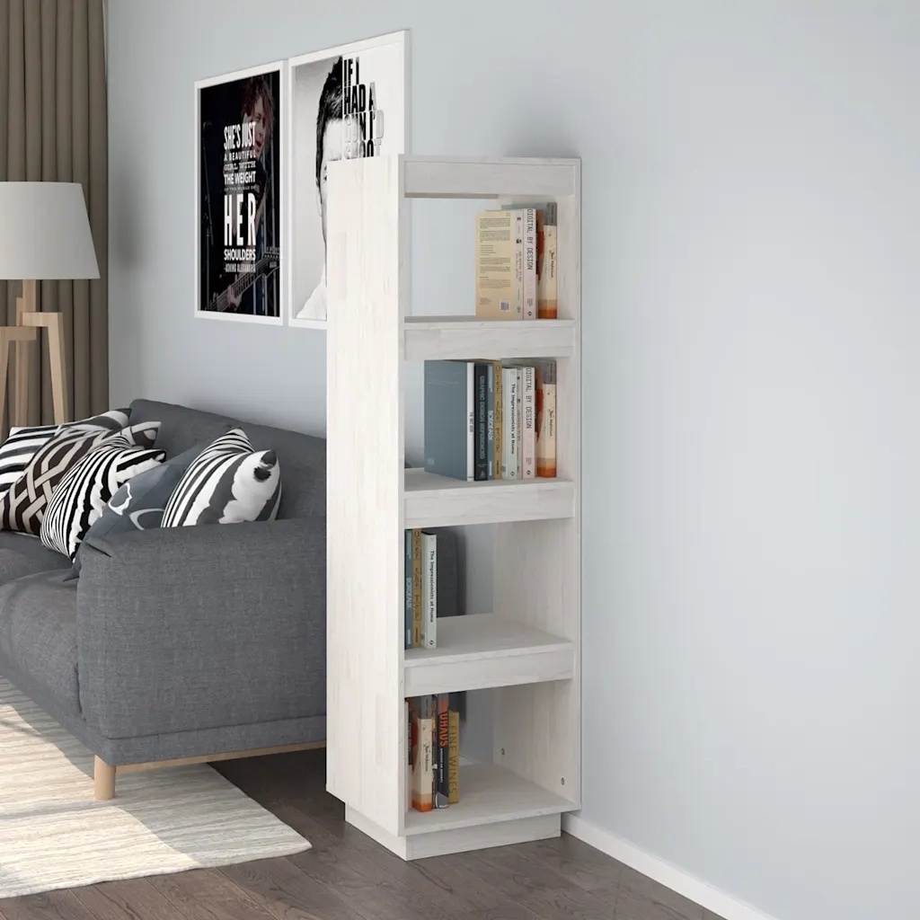 Libreria Divisorio-Scaffale per Libri-Mobile di Stoccaggio Bianco 40x35x135cm in Legno Massello di Pino