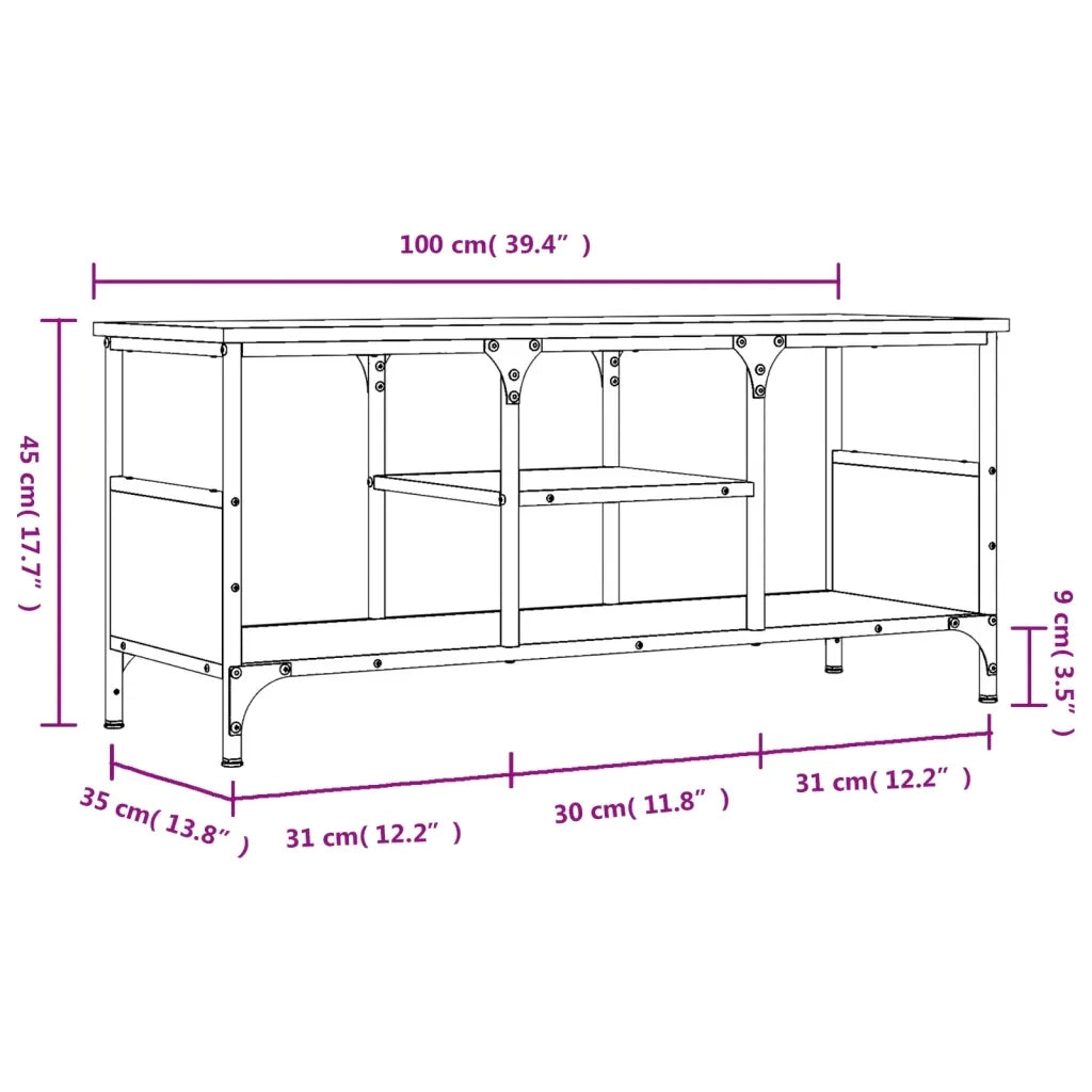 Mobile TV Rovere Fumo 100x35x45 cm in Legno Multistrato e Ferro 831800