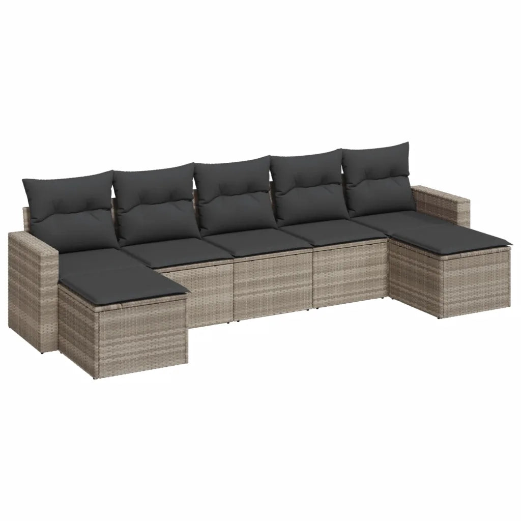 Set Divani da Giardino 7pz con Cuscini Grigio Chiaro Polyrattan
