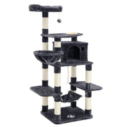 Tiragraffi altezza 174 cm multilivello con ciotola cestino nicchia arredo casa gioco per gattini gatti e felini colore grigio cenere 12_0001180