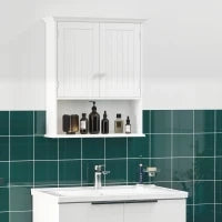 kleankin Mobile Bagno Sospeso con Armadietto a 2 Ante e Ripiano Aperto, Mensola Interna Regolabile, Bianco