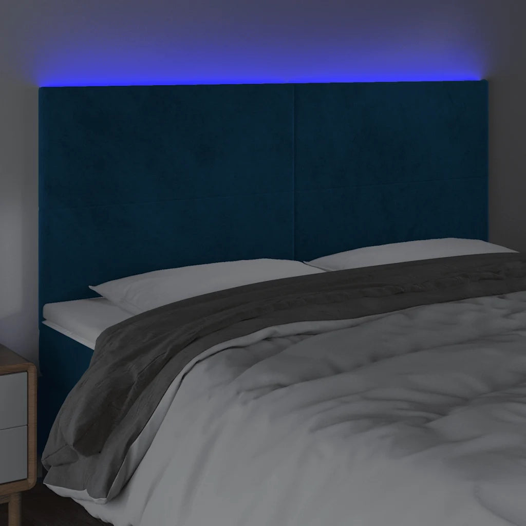 Testiera a LED Blu Scuro 200x5x118/128 cm in Velluto 3122214