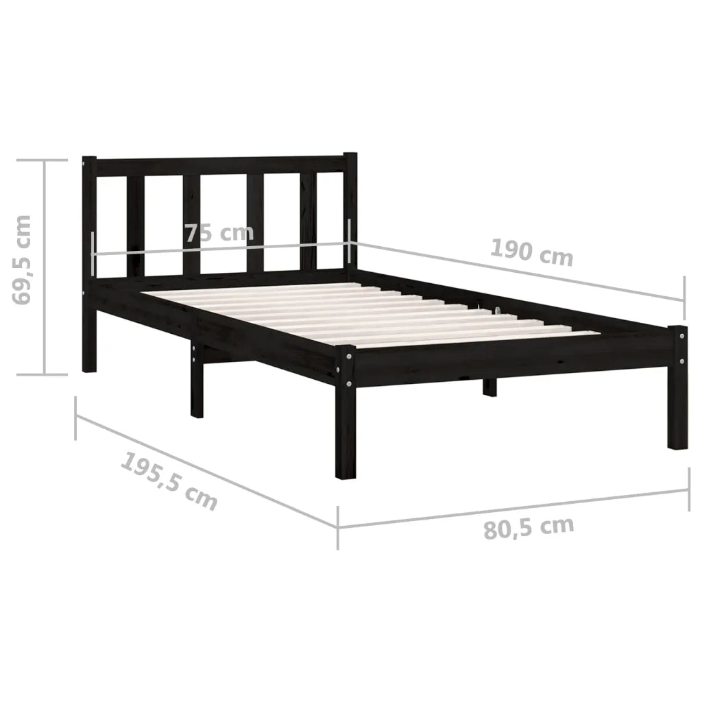 Letto singolo | Letto per adulti | Giroletto in Legno Massello Nero 75x190 cm Small Single
