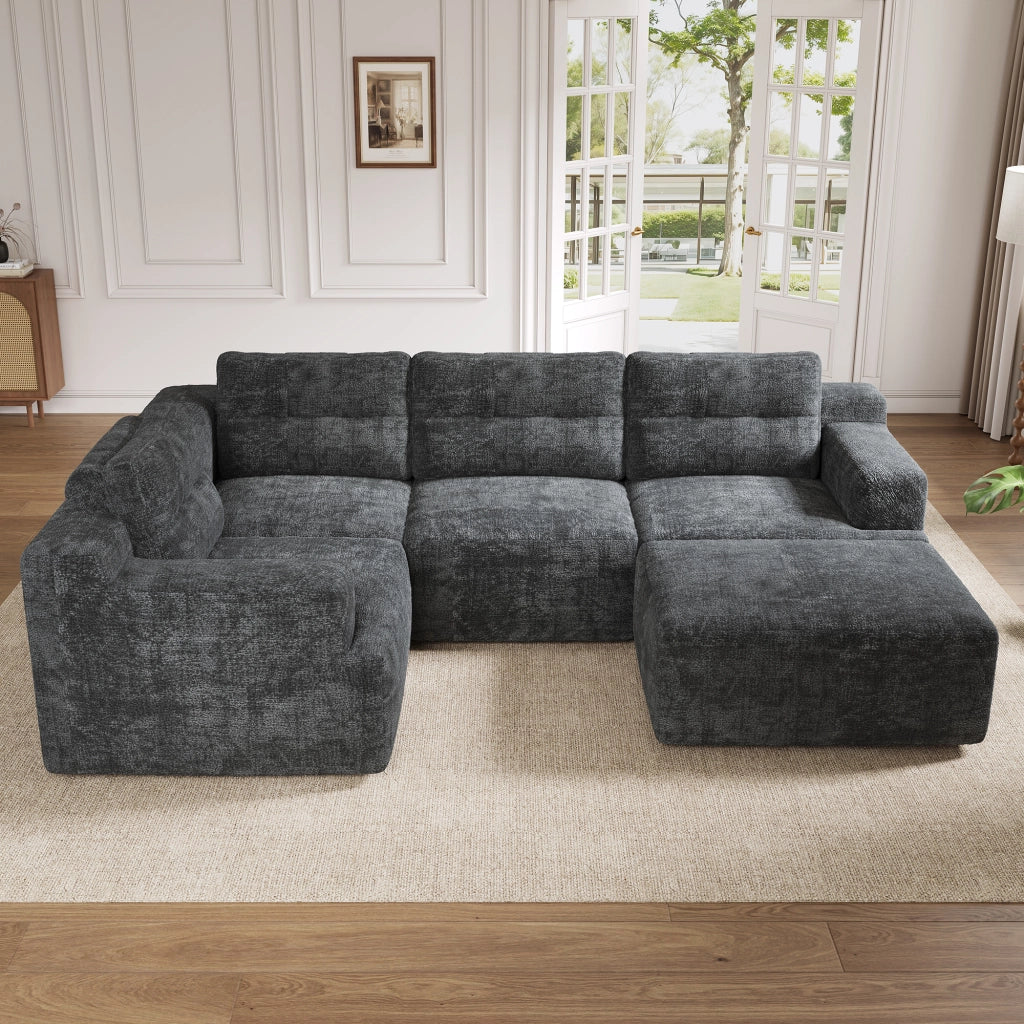 DIVANO Modulare a U 252x180x82 cm Chenille Grigio 5-6 posti