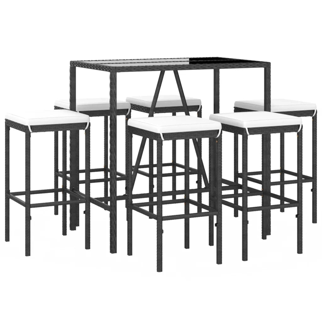 Set Bar da Giardino 7 pz con Cuscini in Polyrattan Nero 3187635