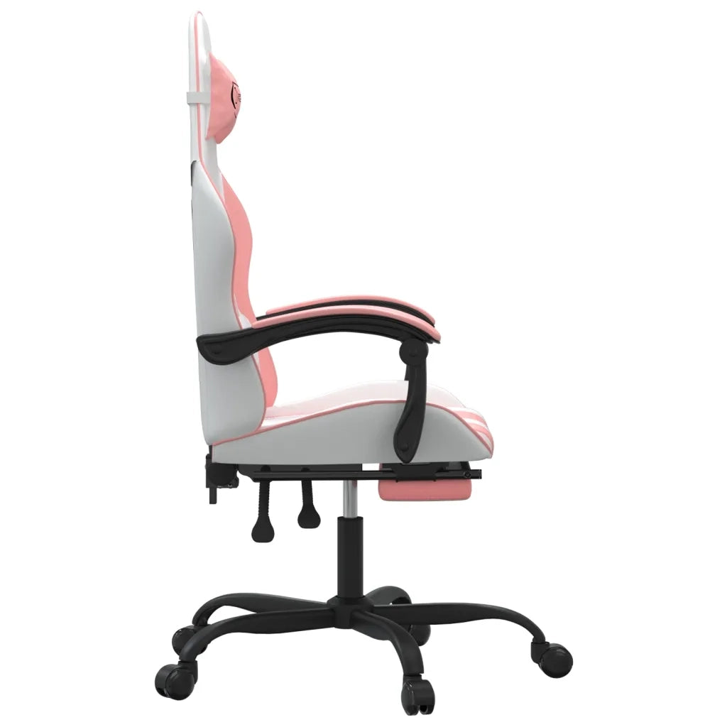 Sedia da Gaming con Poggiapiedi Bianco e Rosa in Similpelle