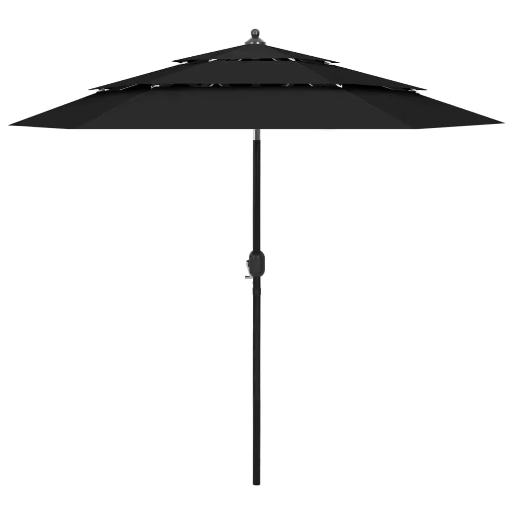 Ombrellone da giardino a 3 livelli con palo in alluminio nero da 2,5 m 02_0008756