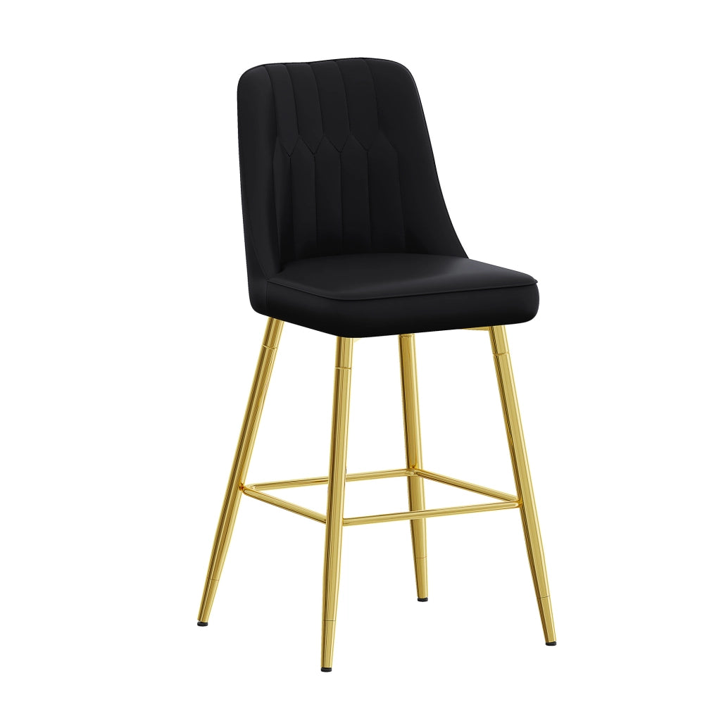Sgabelli da bar, 2 pezzi in pelle PU con schienale ergonomico, poggiapiedi e struttura in metallo nero e oro, per cucina, altezza 100 cm