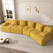 Divano modulare 4 posti in tessuto corduroy giallo brillante; 311 x 90 x 65 cm