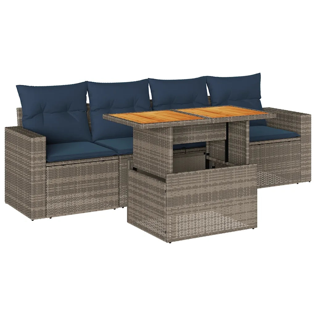 Set Divano da Giardino 5 pz con Cuscini Grigio in Polyrattan