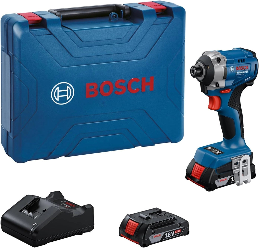 Bosch Professional 18V System Avvitatore con percussione a batteria GDR 18V-215 (incl. 2 batterie GBA 18V 2.0Ah, caricabatteria GAL 18V-20, MPP Case)