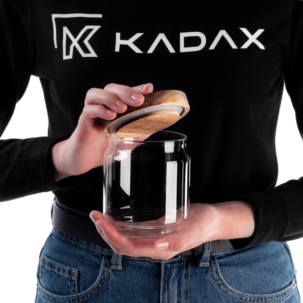 Contenitore per alimenti in vetro KADAX per spezie ed erbe aromatiche con coperchio, barattolo da 450 ml