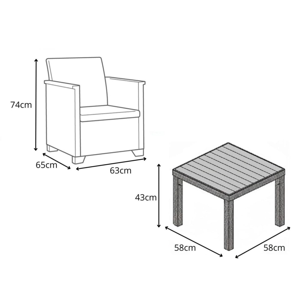 Salottino da Esterno Emma Balcony Set in Resina Effetto Rattan 3 Pezzi