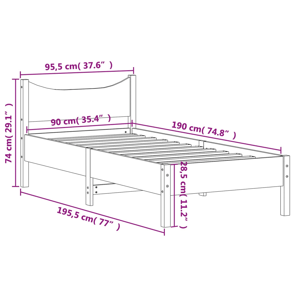 Letto senza Materasso Bianco 90x190 cm in Legno Massello Pino 844754