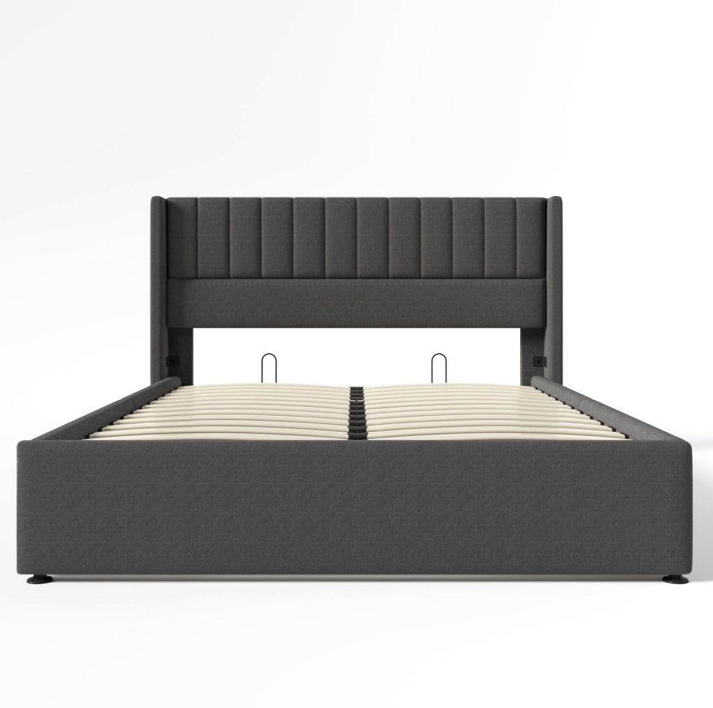 Letto contenitore 140x200 cm con materasso, lino grigio