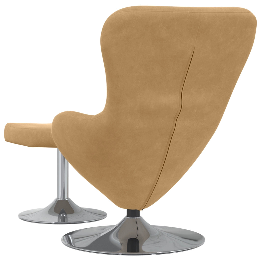 Poltrona a uovo  con poggiapiedi in velluto marrone