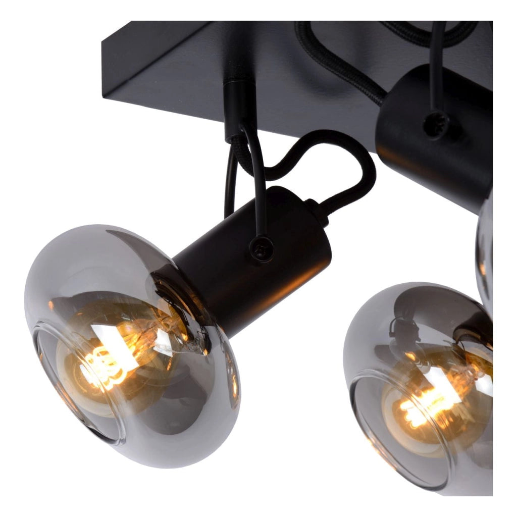 Lucide Madee plafoniera nera vetro 4xE14 25W dimmerabile 23cm