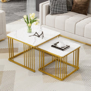 Set 2 Tavolini da Caff¨¨ Effetto Marmo Lucido ¨C Xylo ¨C Gambe Oro, 60x60x45 e 45x45x40 cm