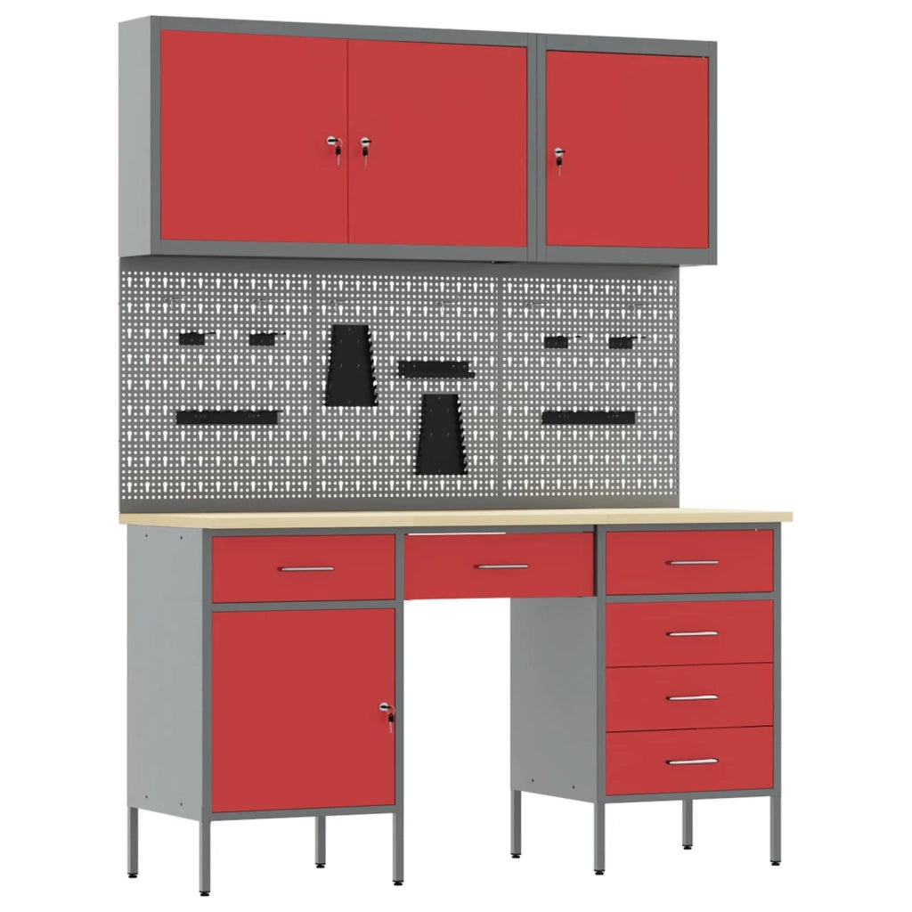 Mobile da lavoro 8 pcs Rosso Legno ingegnerizzato e acciaio 3321465