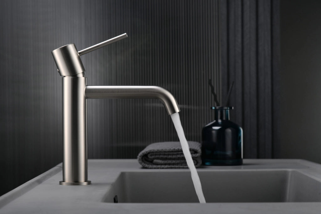 IMEX Miscelatore lavabo monocomando Monza in ottone/zama, nickel spazzolato, cartuccia ceramica Ø26 mm, tubi flessibili 3/8, Imex-BDM039-1NQ
