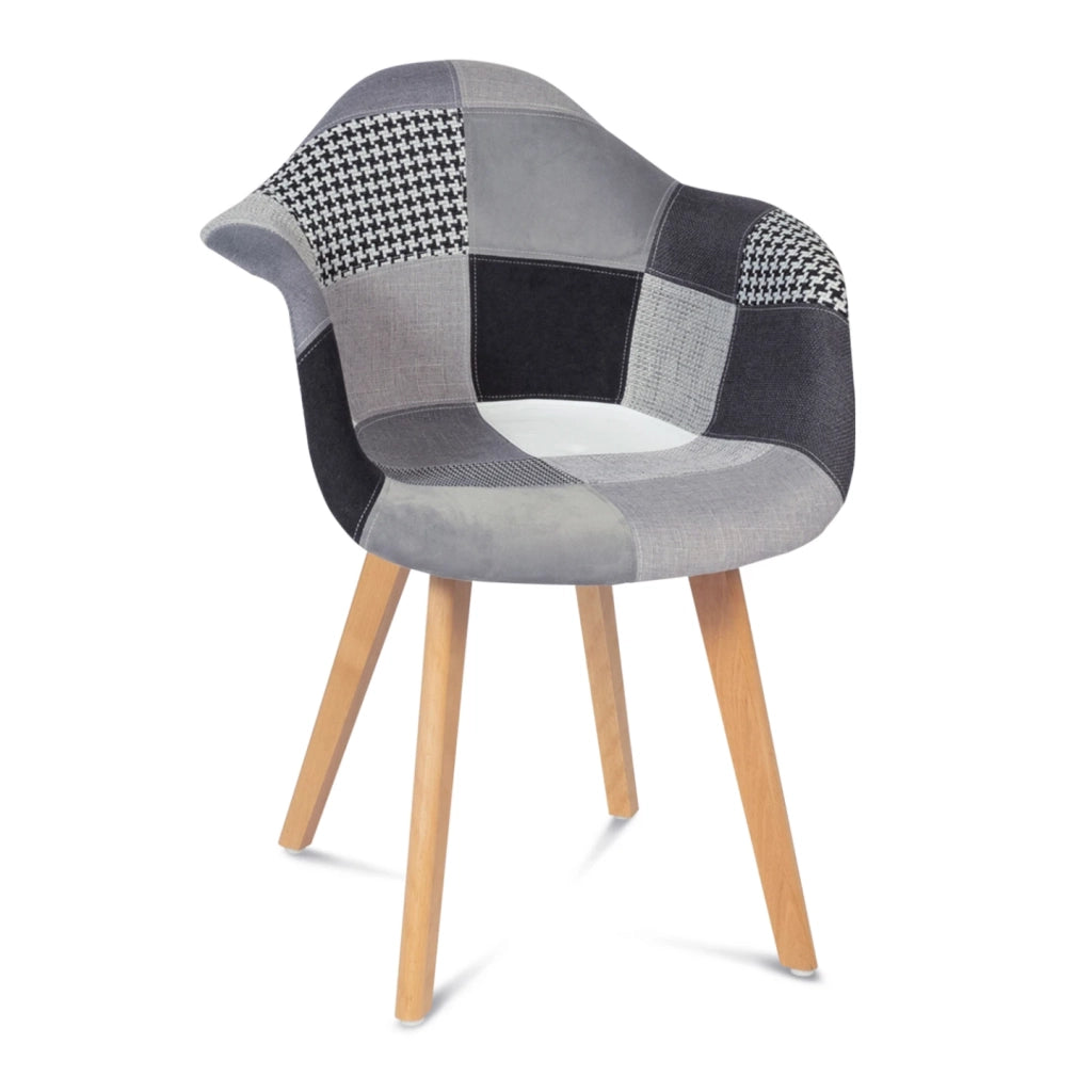 IDMarket - Set di 2 sedie da pranzo scandinave e poltrone da tavolo SARA con motivi patchwork neri, grigi e bianchi