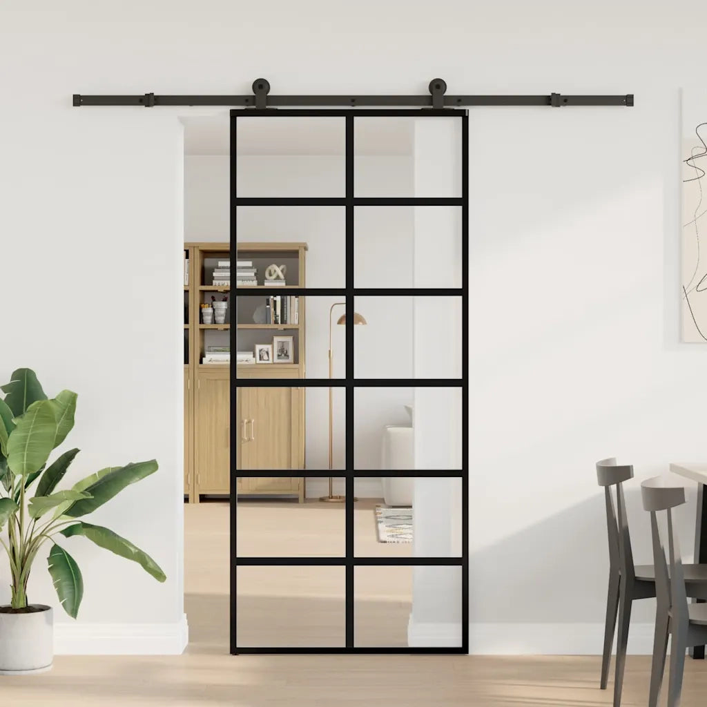 vidaXL Porta Scorrevole con Ferramenta 90x205cm Vetro ESG Alluminio