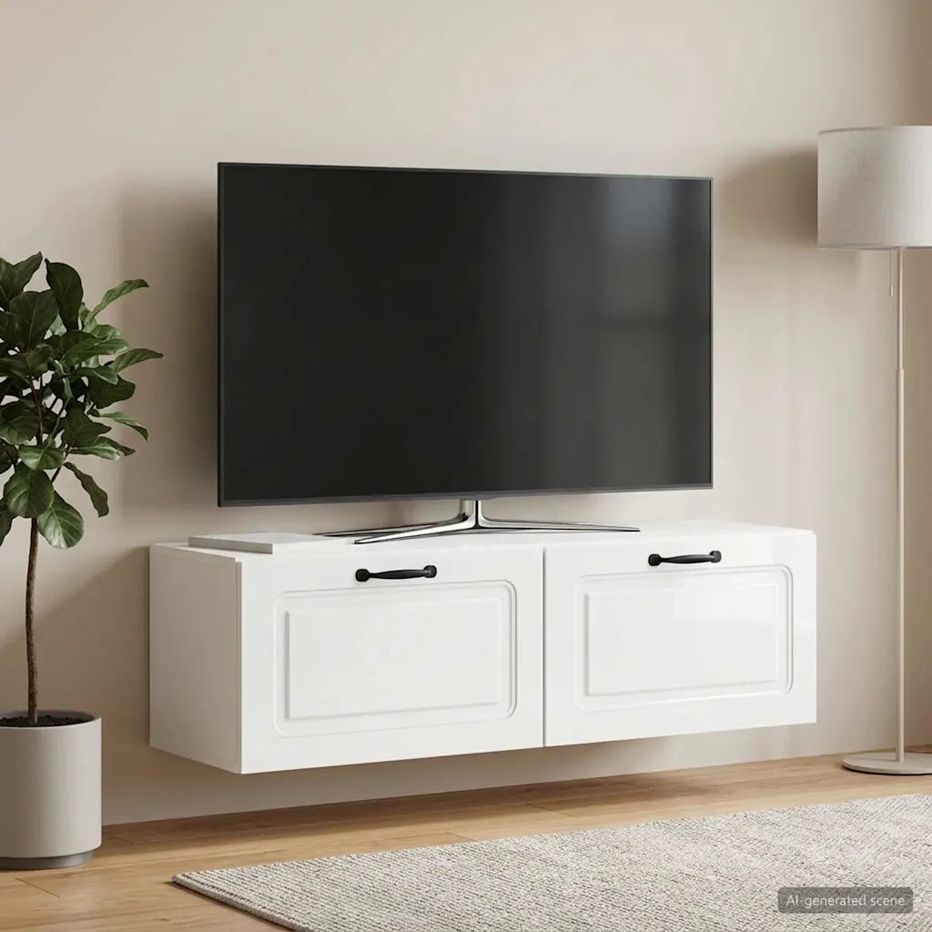 Mobile Porta TV da Muro Bianco Lucido 98 x 31 x 30 cm 899409