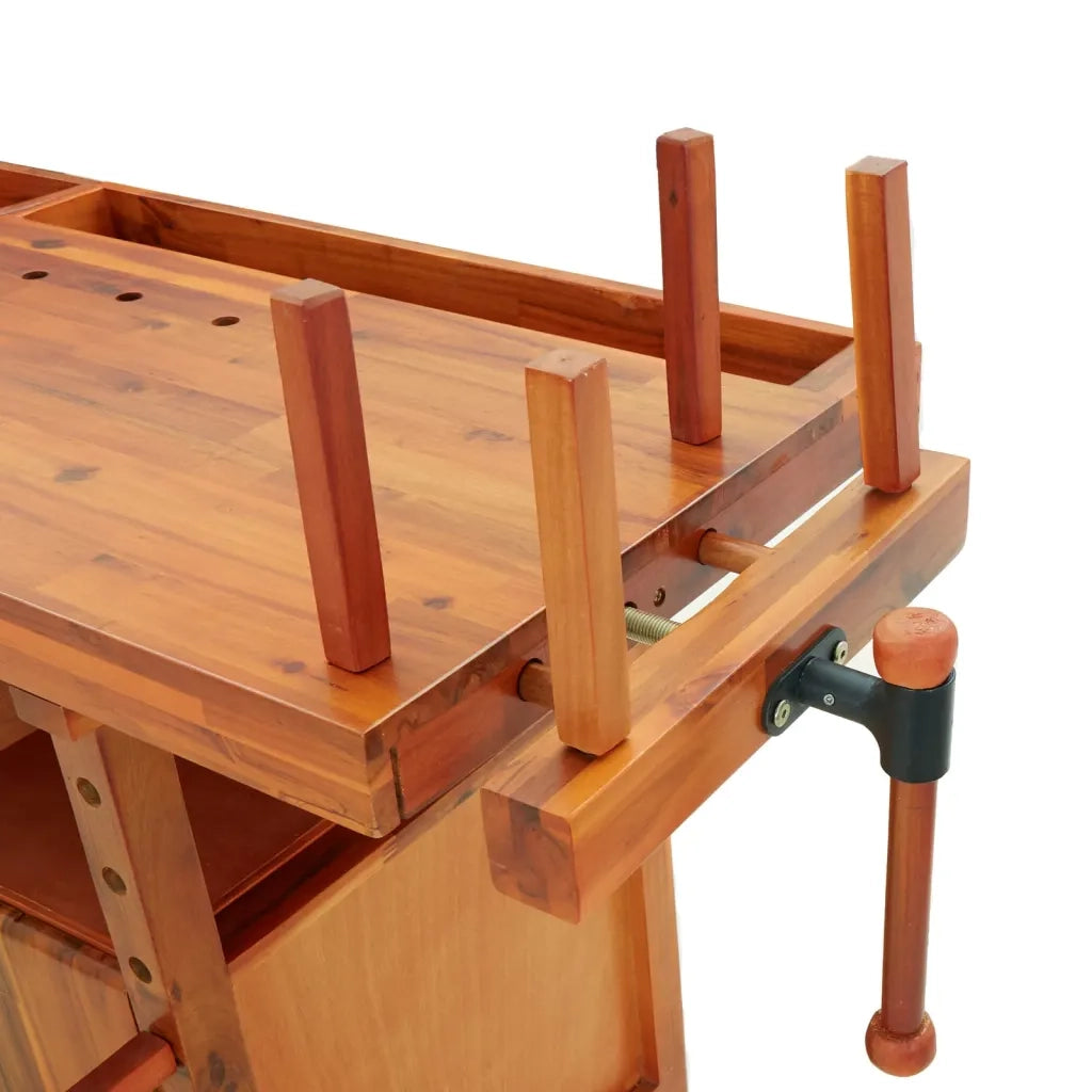 Banco Lavoro Cassetti e Morse 192x62x83cm Legno Massello Acacia 153326
