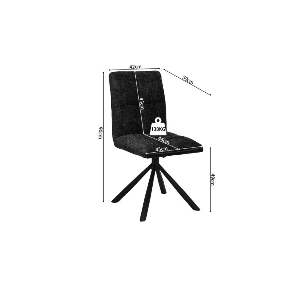 Sedia da pranzo girevole DANIEL - Tessuto grigio scuro - Gambe in metallo nero - Altezza 96,5 cm - Stile design/industriale