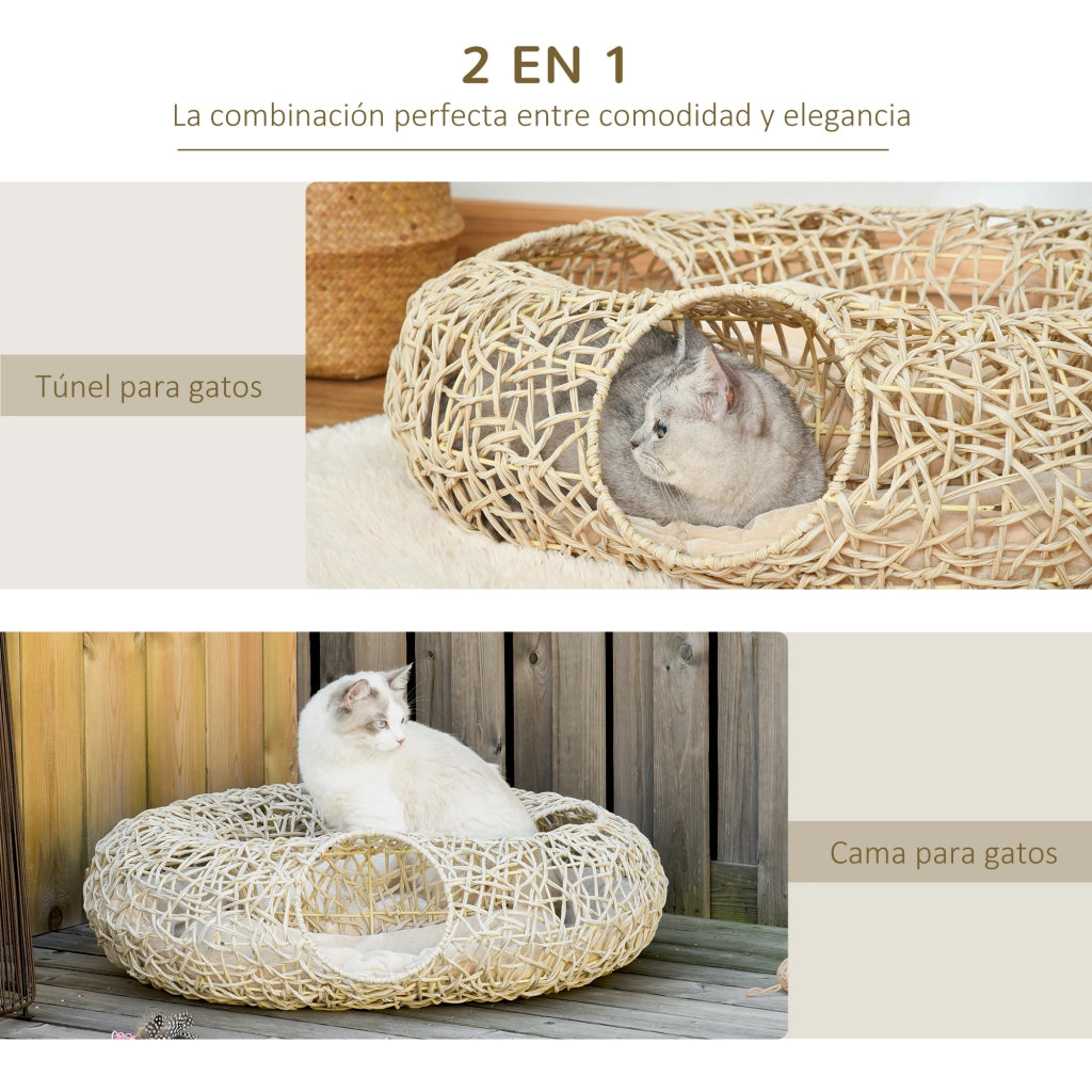 Letto per Gatti ¨C zephmum ¨C 78x69x22 cm Legno Naturale con Cuscino