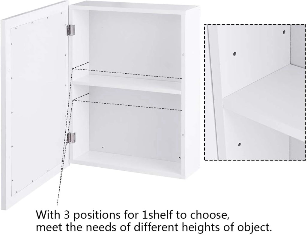 Armadietto da Bagno con Specchiera, Specchio da Parete, Armadietto da Muro per Bagno, 2 in 1 Design Specchio, Ripiano Regolabile in Altezza, Legno, 50 x 16 x 66 cm (Bianco)