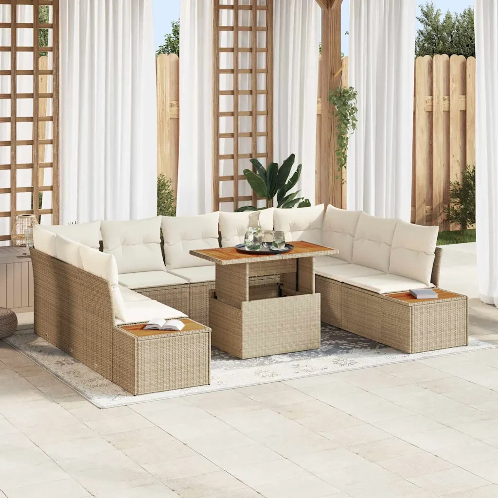 Set da Pranzo per Giardino con cuscino 10 pcs Beige e Crema