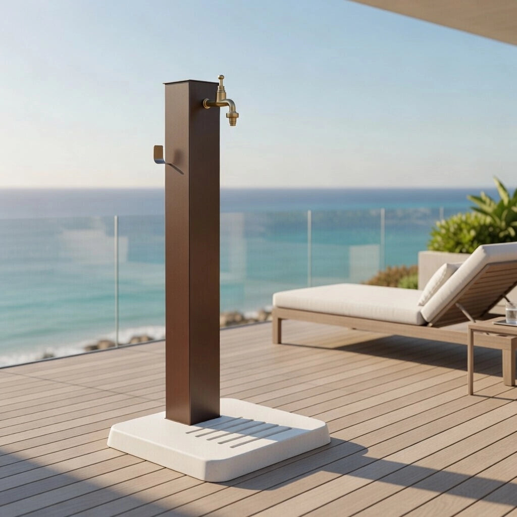 Fontana Decorativa da Esterno con Base in Cemento e Rubinetto in Ottone 45x45x97cm Effetto Corten
