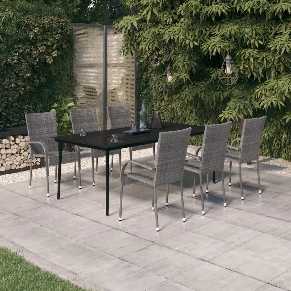 Set da Pranzo per Giardino 7 pz con Cuscini Grigio e Nero cod mxl 41910
