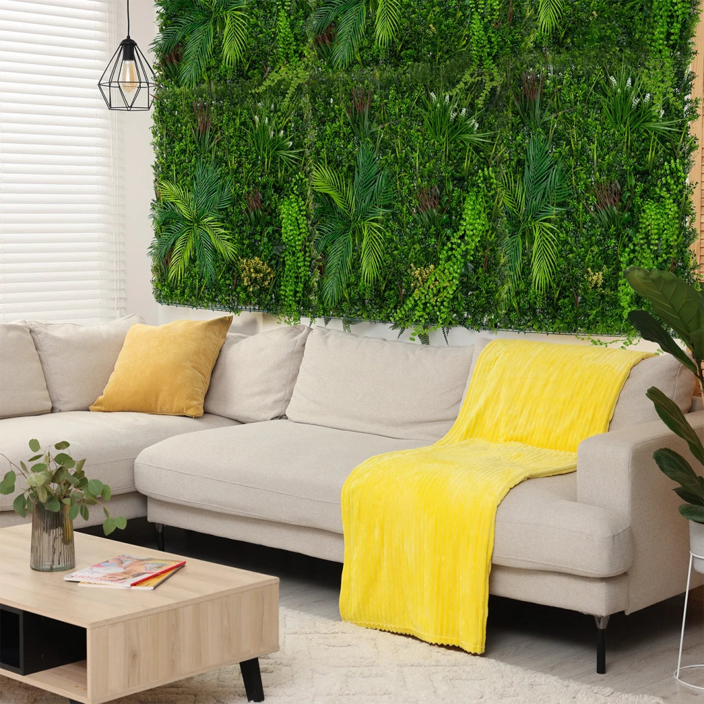 Piastrelle da Parete con Piante Artificiali 1m x 1m Pannello Erba Alina per Giardino e Arredo Casa