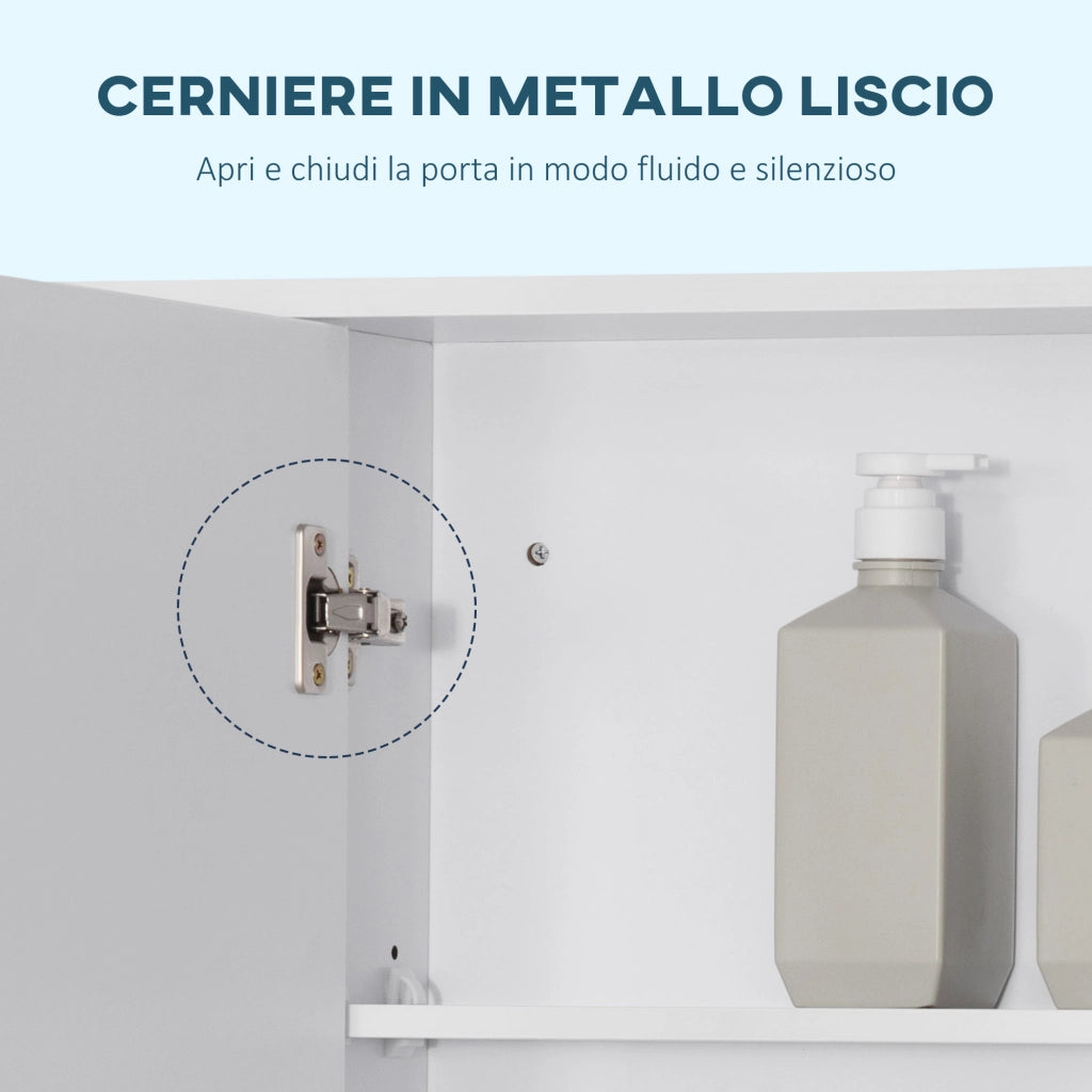 EasyComfort Specchiera Bagno con Mensole Aperte e Armadietto con Anta Specchiata, Mobile Bagno con Specchio Salvaspazio, 100x15x70cm, Bianco