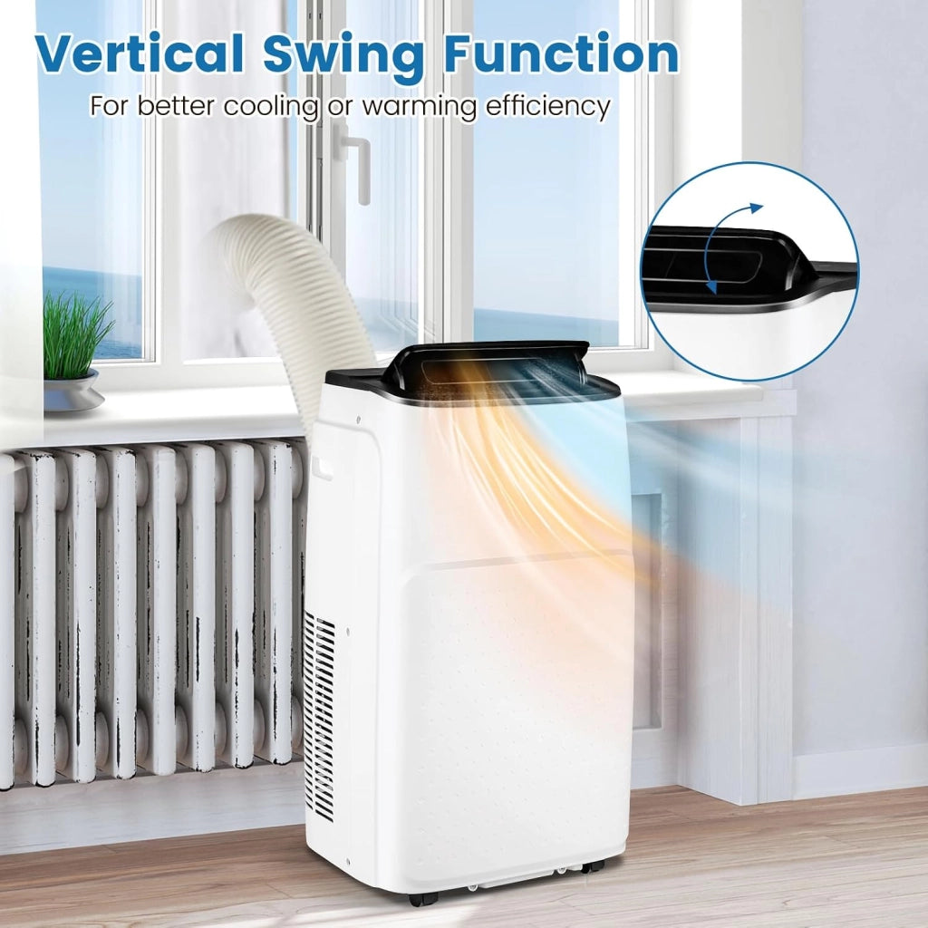 Condizionatore Portatile con Evacuazione, Climatizzatore Portatile 4 in 1 Ventilatore & Deumidificatore & Raffreddatore & Riscaldamento, 3 Modalità di Controllo Intelligente, Timer (14000BTU)