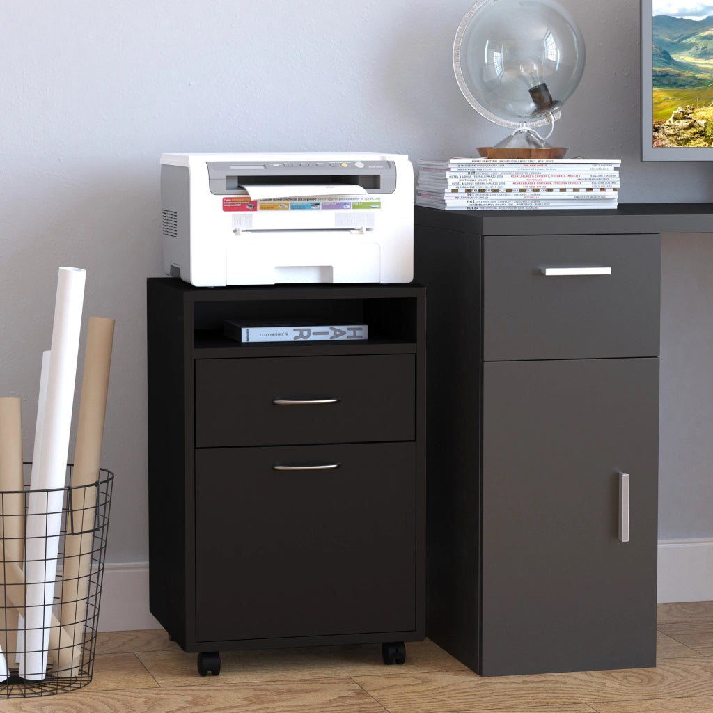 Scrivania con cassettiera e ruote ¨C zephmum ¨C Nero 80x50x76 cm