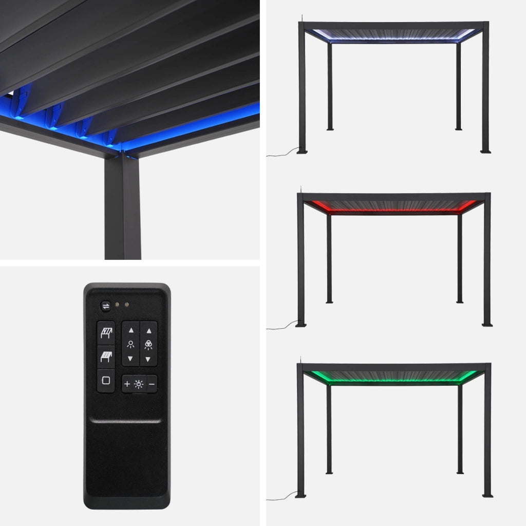 Pergola bioclimatica elettrica 3x4m in alluminio con illuminazione a