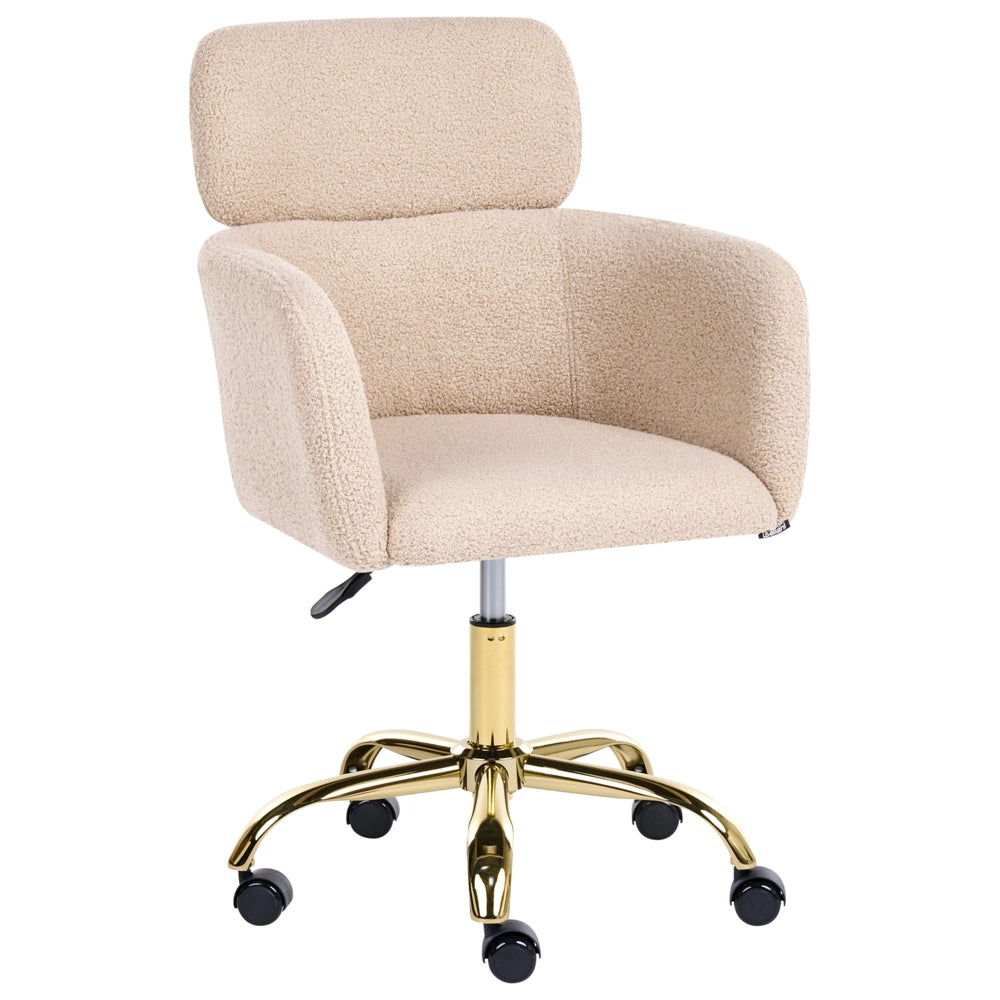 Sedia da Ufficio Girevole in Bouclé Beige Chiaro con Altezza Regolabile
