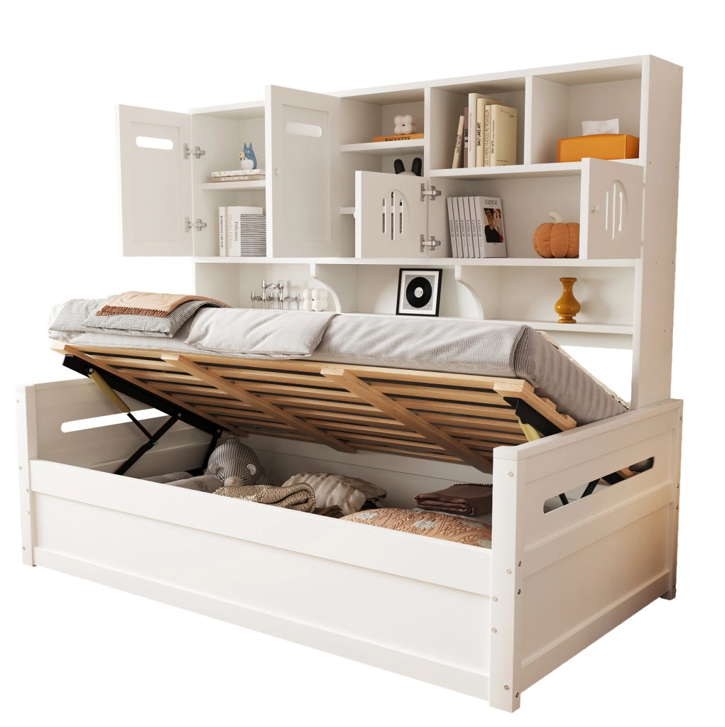 Letto singolo multifunzionale 90x200 cm con contenitore idraulico e vani portaoggetti