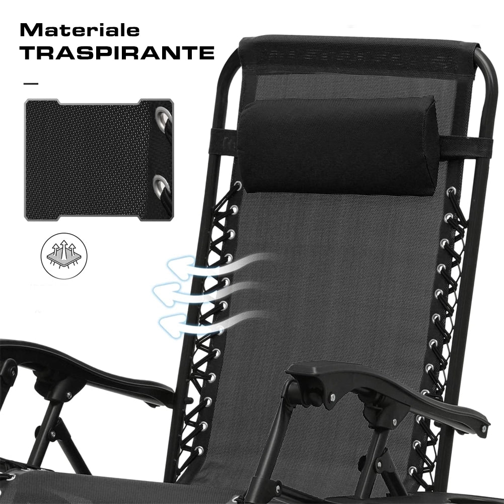 Set 2 Sedie Sdraio Zero Gravity Reclinabili Tavolino Pieghevole Esterno Giardino