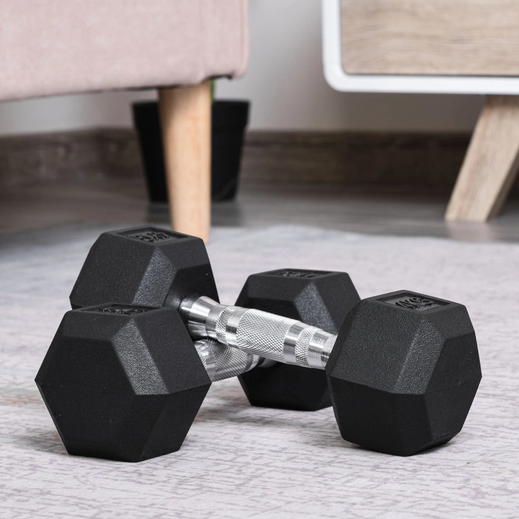 Set di 2 Manubri Esagonali da 4 kg con Presa Antiscivolo e Rivestimento in Gomma Nero