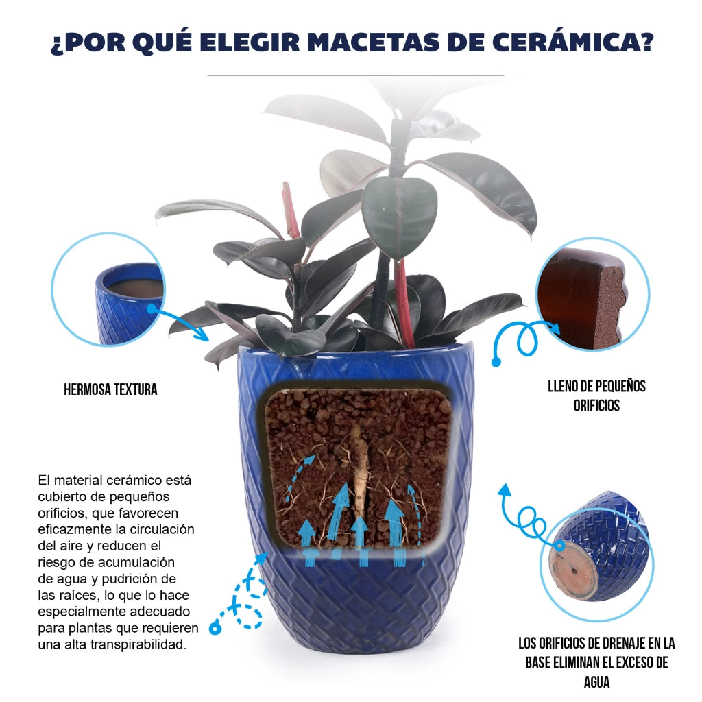 Fioriera a più livelli in ceramica fatta a mano per piante grandi da interno e giardino blu reale 42 × 54 cm