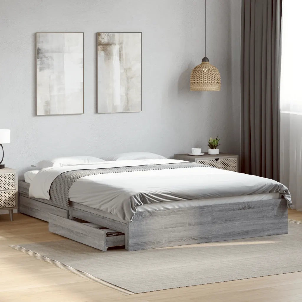 Giroletto Cassetti-Struttura Letto con contenitore Grigio Sonoma 160x200 cm Legno Multistrato 535486