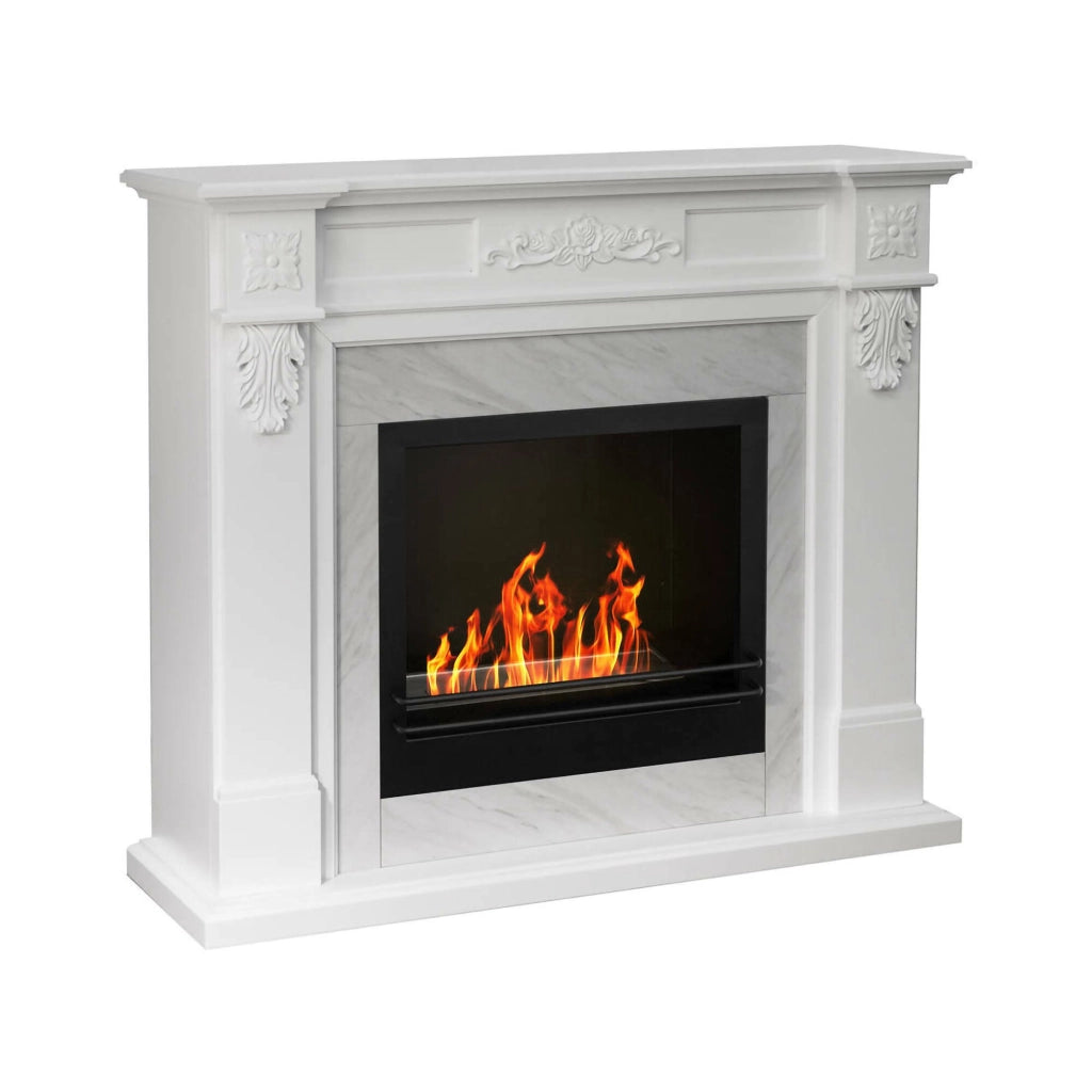 Camino a bioetanolo Arborio, Caminetto ecologico, Focolare senza fumo, Riscaldatore ad etanolo, Made in Italy, 38x121 h108 cm, Bianco